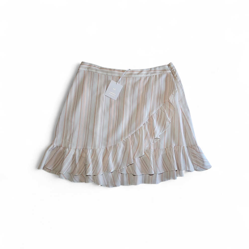 LC Lauren Conrad Beige Striped Ruffle Mini Skirt